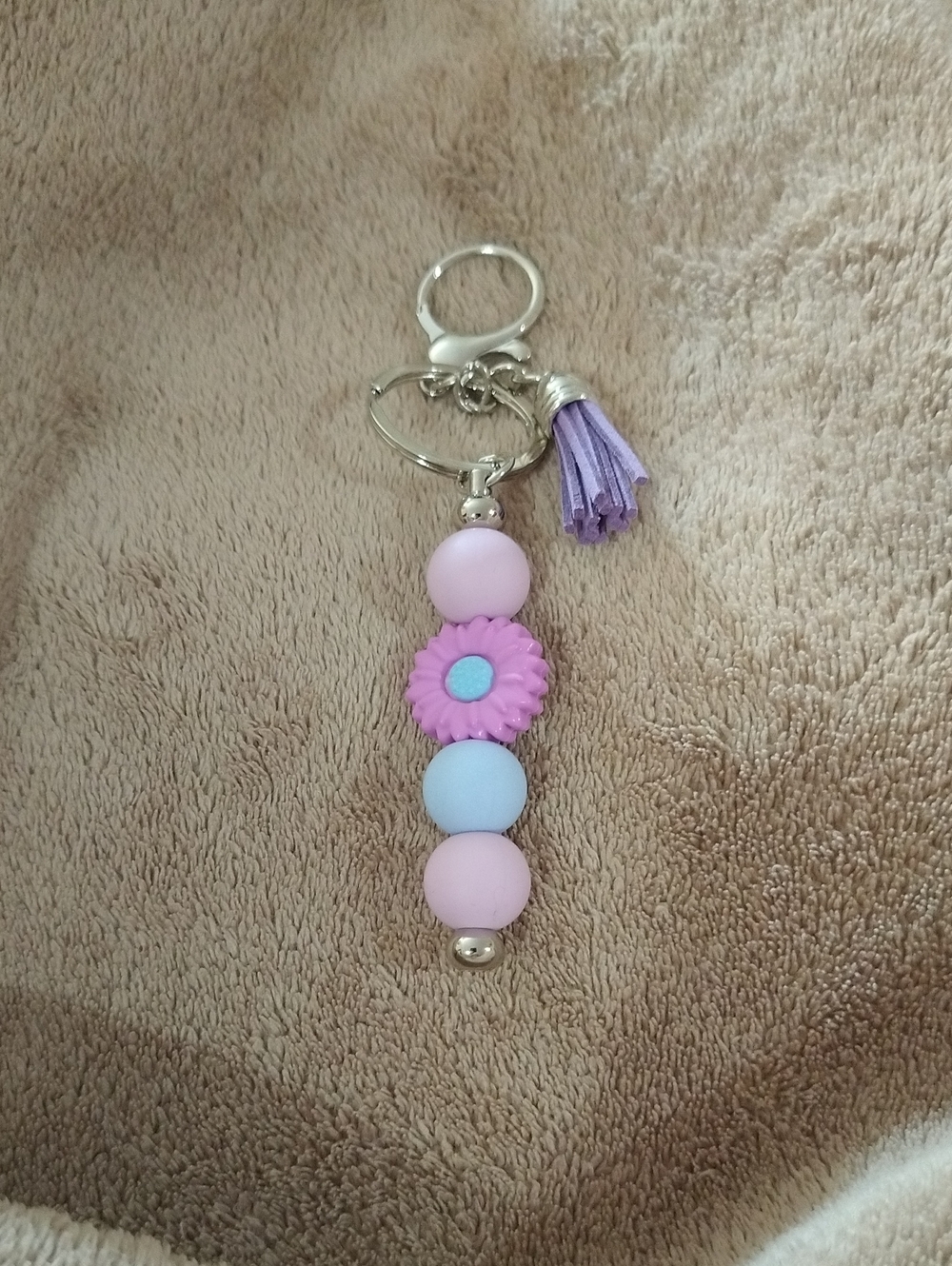 Pastel Pink & Lavender Beaded Keychain with Tassel